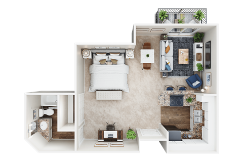 a floor plan of a studio apartment with a bathroom and living room